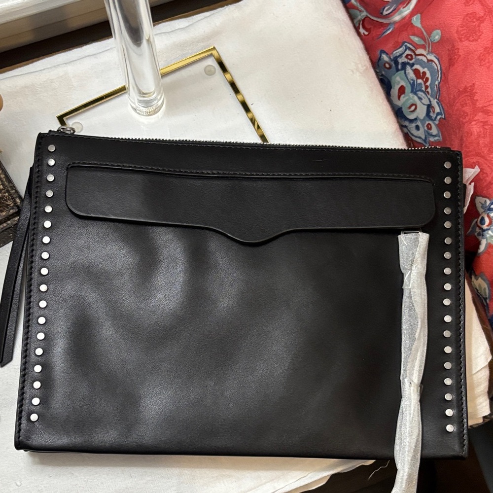 Rebecca Minkoff Black Leather Clutch with Silver Hardware